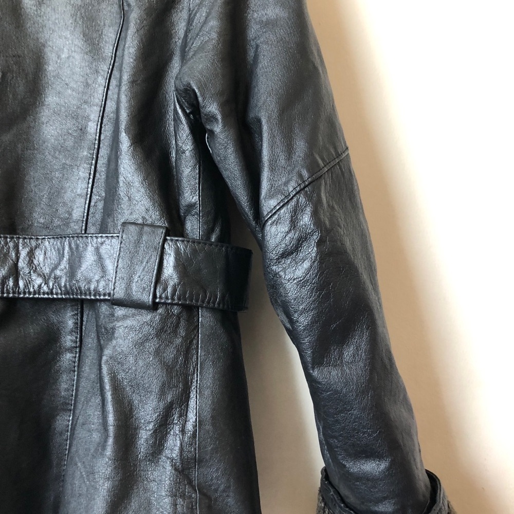 Smart Set Vintage 90s Brown Leather Aviator Jacket Crop Double Breasted Small - Picture 6 of 13
